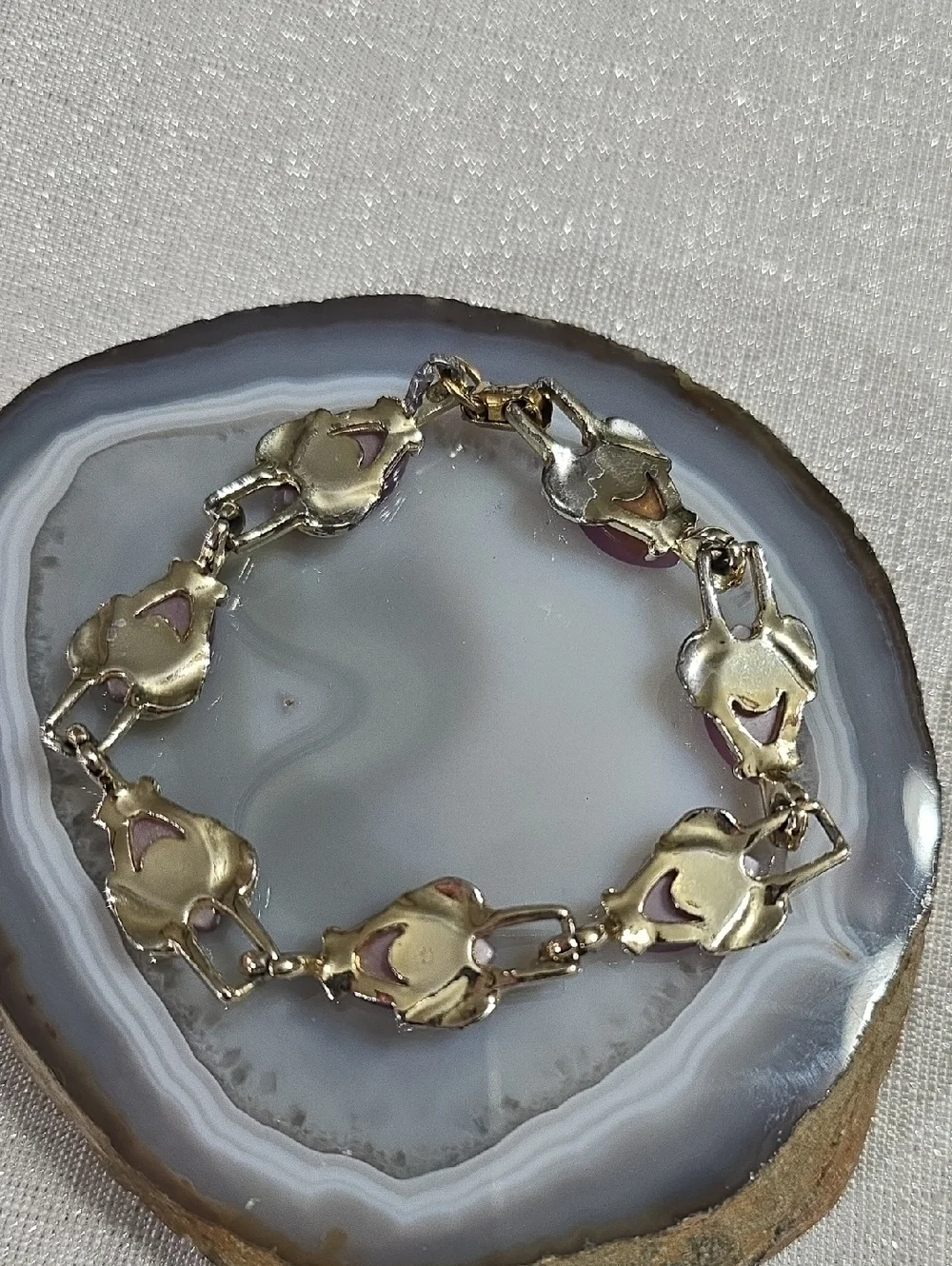 Vintage Coro Gold-Tone Moonglow Lavendar Thermoset Link Bracelet